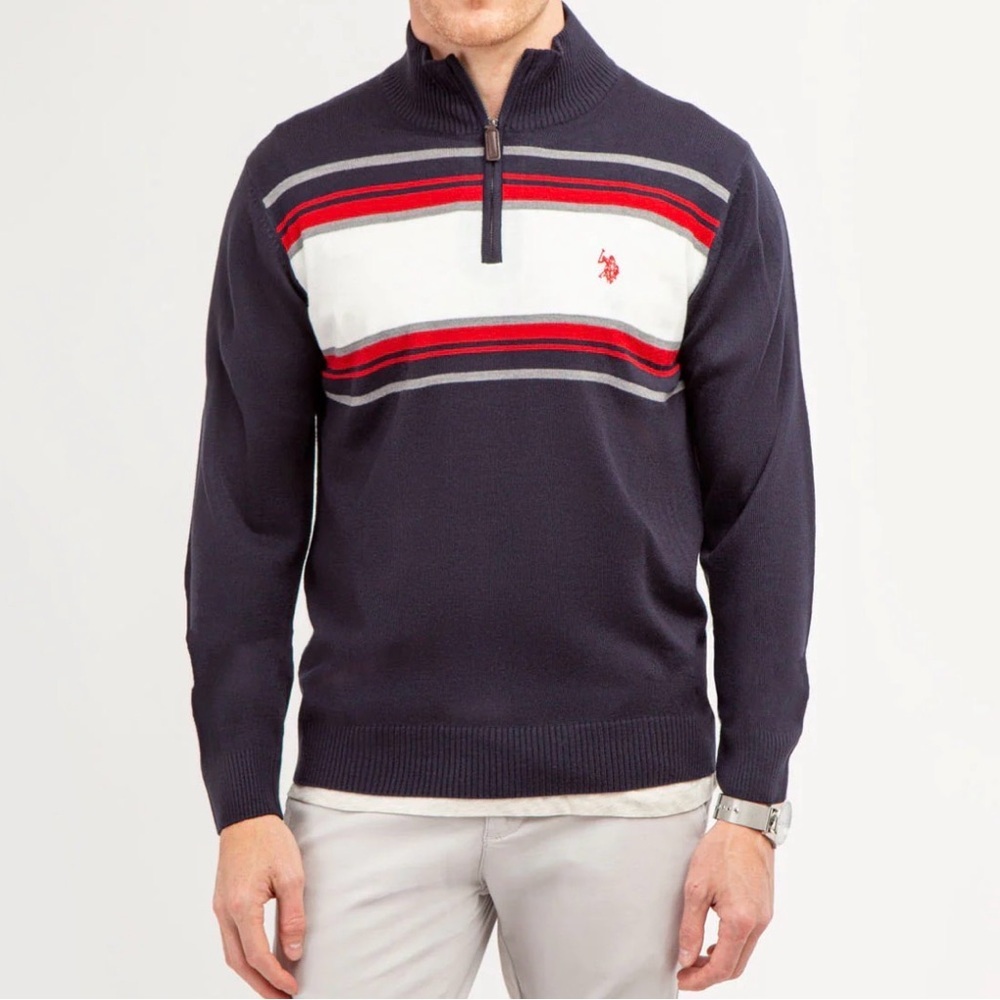 NWT U.S. POLO ASSN. SOFT CHEST STRIPE 1/4 ZIP SWEATER SIZE XXL